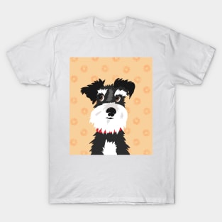 Black and White Miniature Schnauzer Dog with Orange Daisies T-Shirt